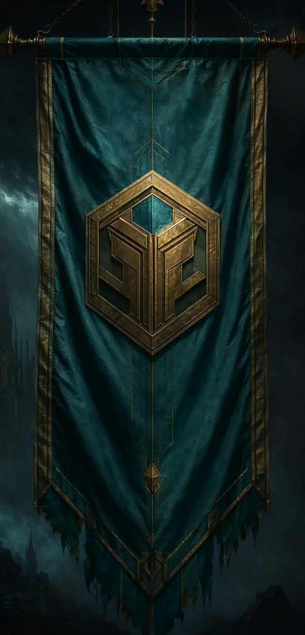 Türkises Gildenbanner mit APPICS-Emblem