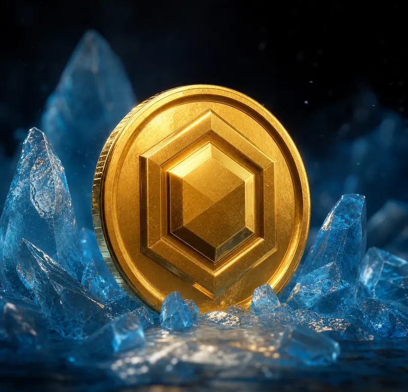 Goldene APX-Münze mit Kristallen