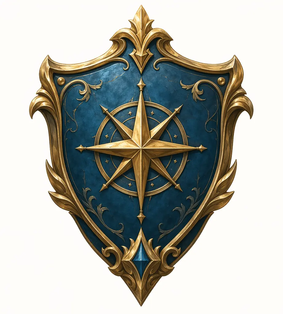 Blaues Wappenschild mit goldenen Ornamenten